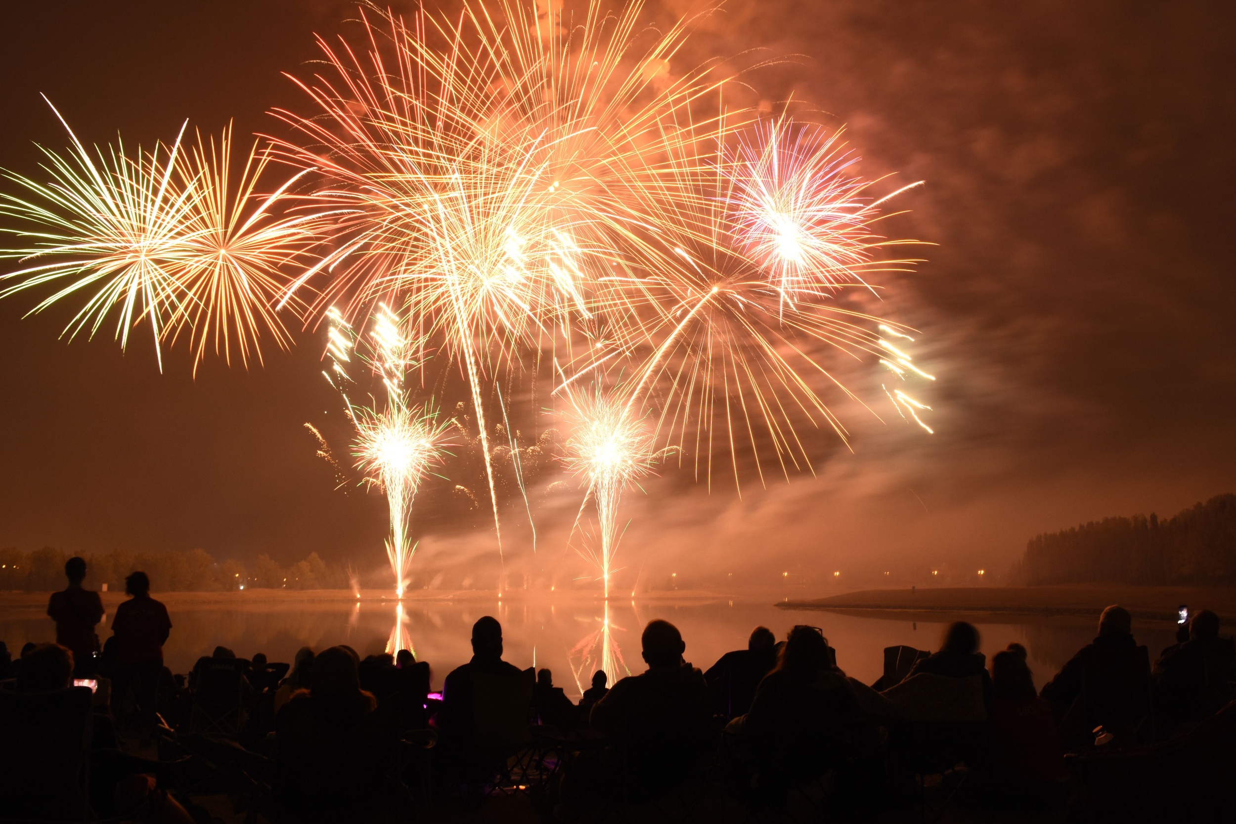 A photo of a crowd watching fireworks on Bonfire Night.