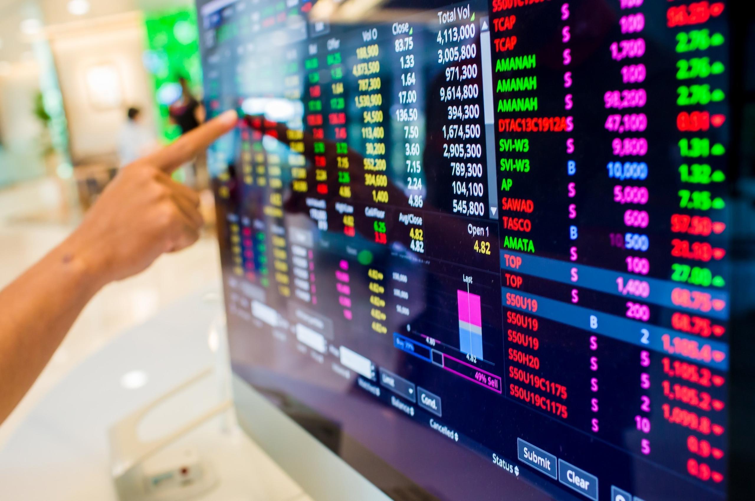 A screen displaying stock market data.