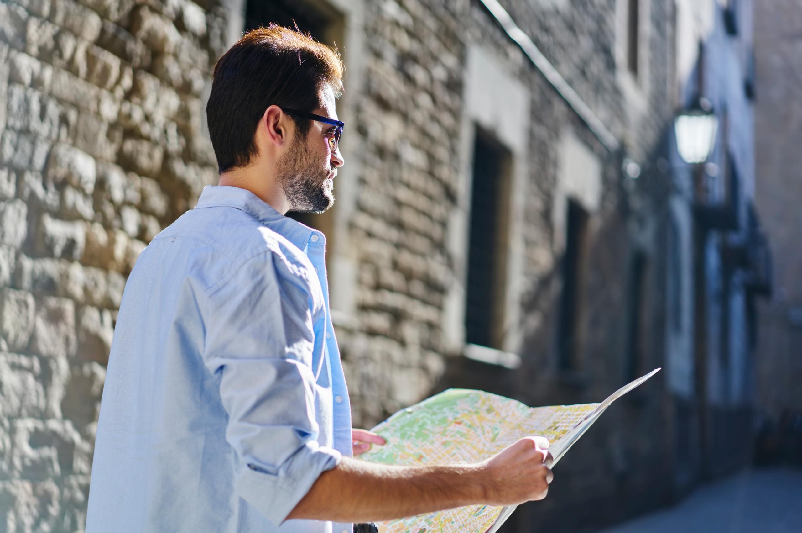 A man following a map.