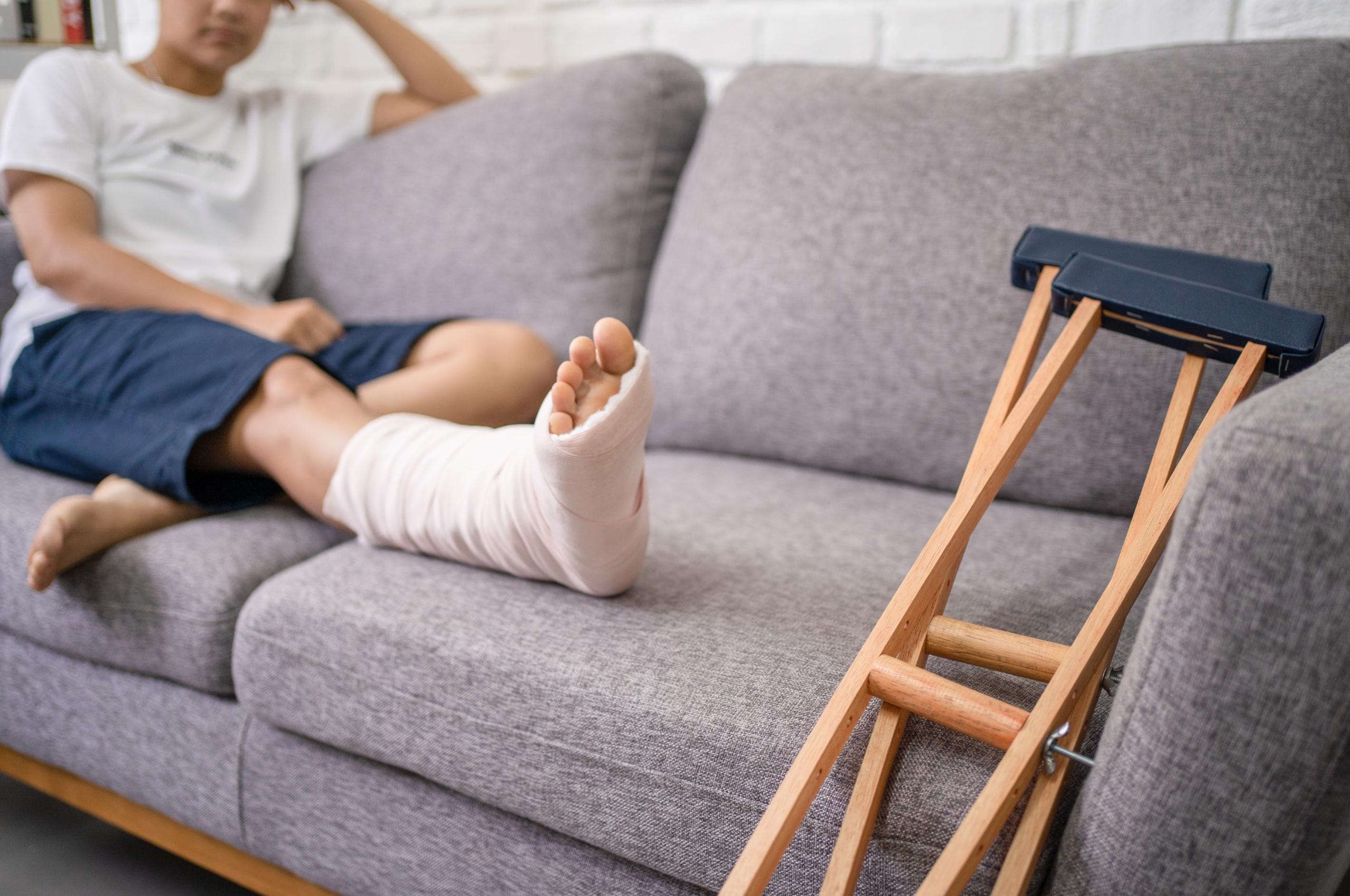 A person with a cast on their leg.