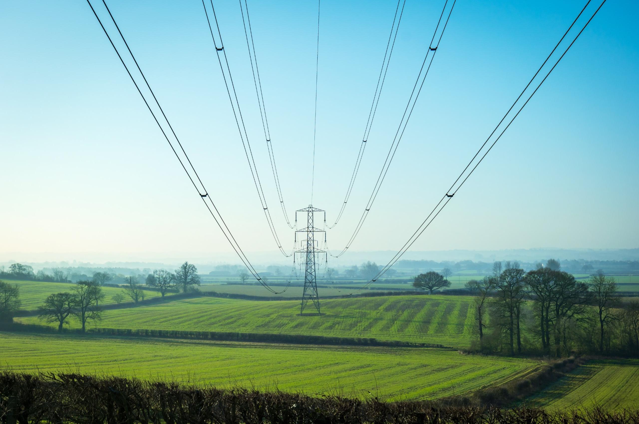 Power lines in Kent, UK.